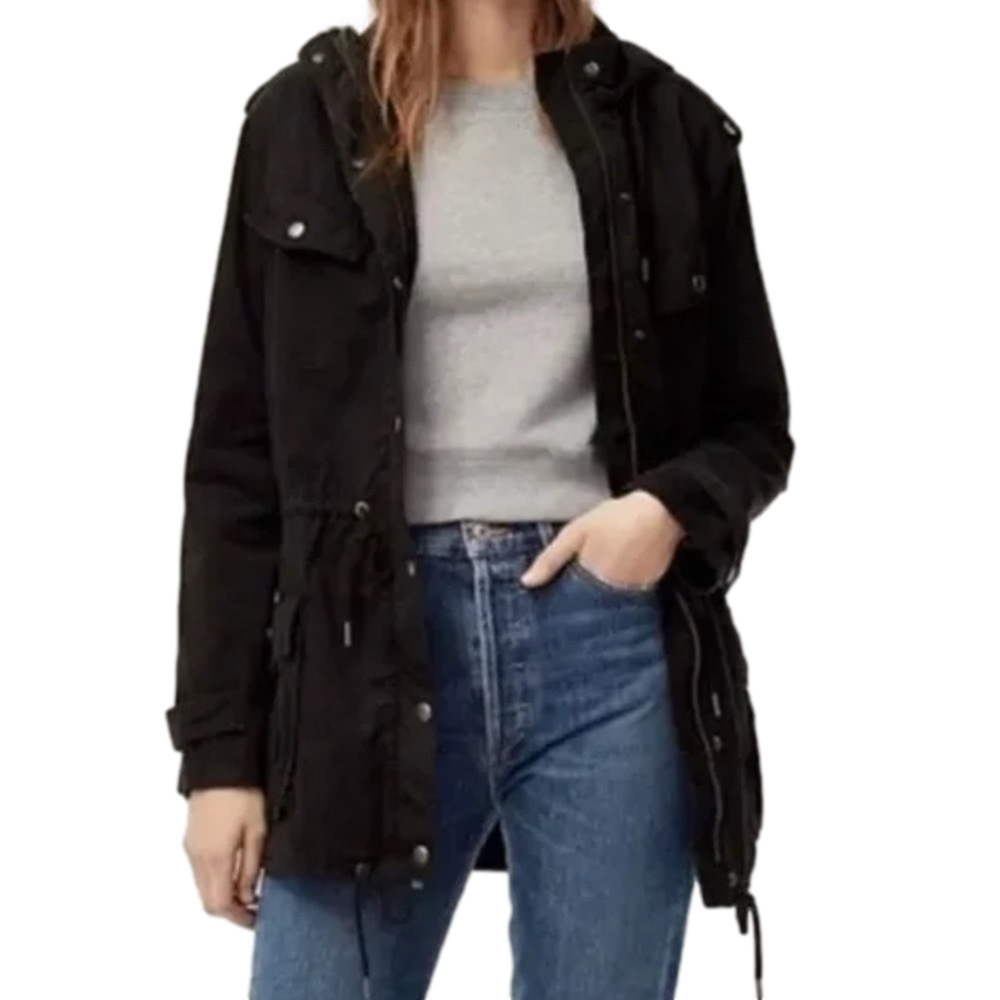Aritzia Talula Black Trooper Hooded Utility Cargo Coat Jacket Small